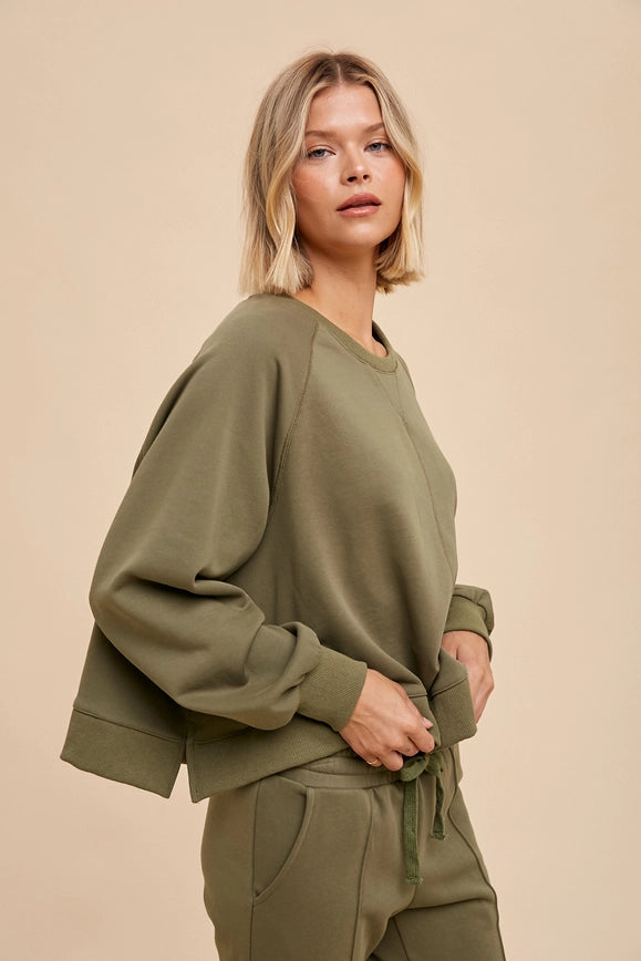 Garment Washed Raglan Pullover Sweatshirt Sage-Sweatshirt-In Loom-S-Urbanheer