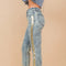 Garment Washed Side Sequin Tape Fringe Denim Jeans Med Wash-Jeans-Blue B-S-MED WASH-Urbanheer