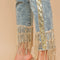 Garment Washed Side Sequin Tape Fringe Denim Jeans Med Wash-Jeans-Blue B-S-MED WASH-Urbanheer