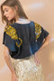 Garment Washed V Neck Tiger Sequin Patch T Shirt Charcoal-T-Shirt-Blue B-S-CHARCOAL-Urbanheer
