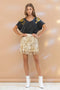 Garment Washed V Neck Tiger Sequin Patch T Shirt Charcoal-T-Shirt-Blue B-S-CHARCOAL-Urbanheer