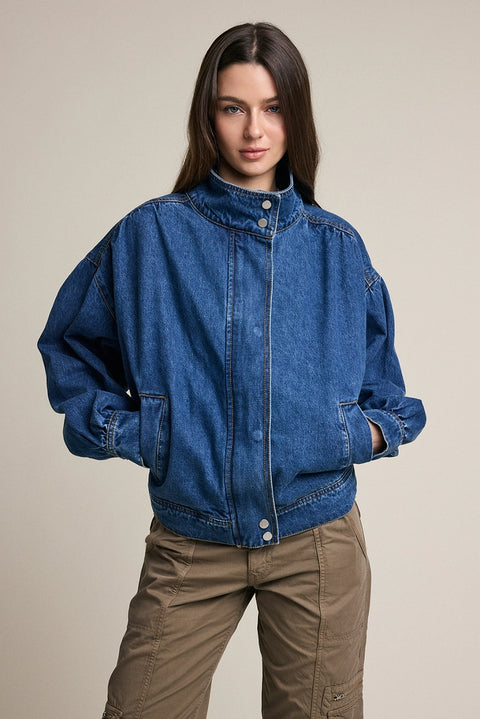 Gathered Back Denim Jacket