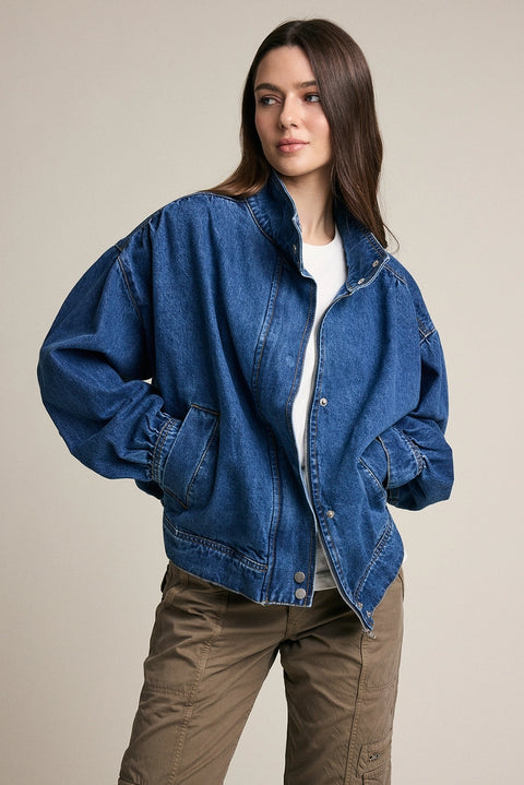 Gathered Back Denim Jacket