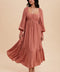 Gathered Long Sleeve Maxi Dress-Dress-In Loom-S-DESERT ROSE-Urbanheer