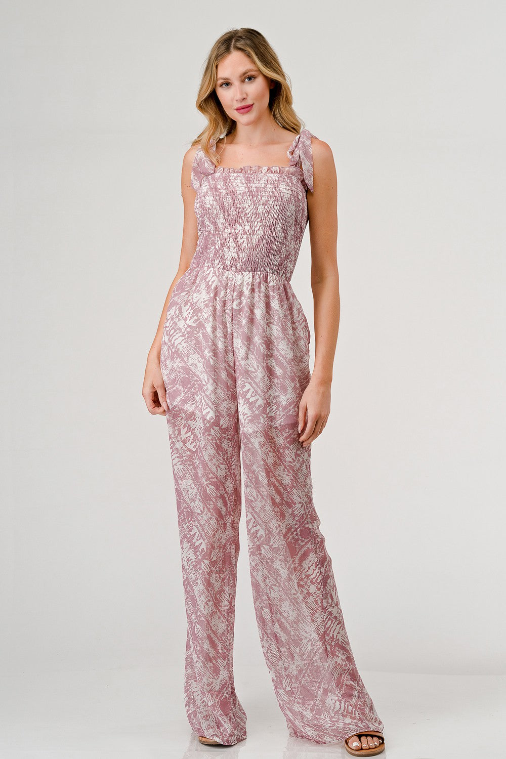 Geegee Printed Tie Shoulder Wide Leg Jumpsuit-Street 360-Mauve-S-Urbanheer
