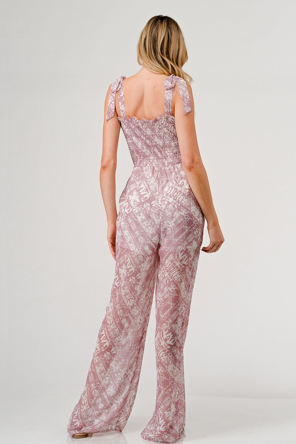 Geegee Printed Tie Shoulder Wide Leg Jumpsuit-Street 360-Mauve-S-Urbanheer