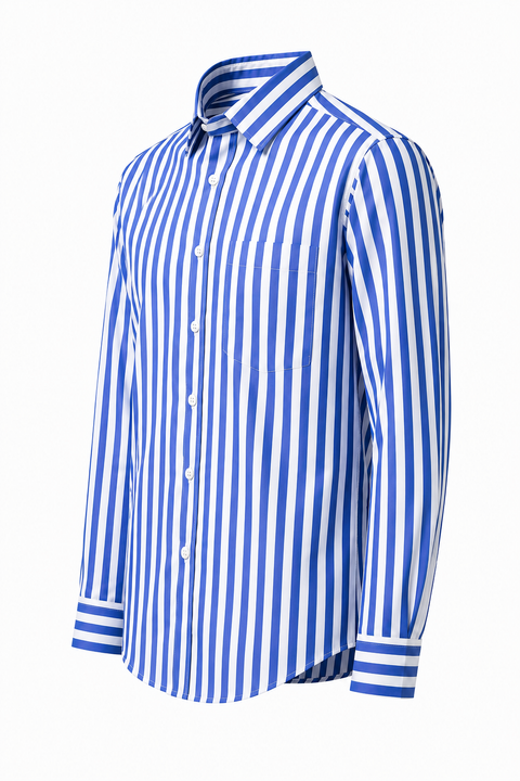 Premium Blue & White Vertical Stripe Cotton Shirt