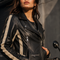 Contrast Stripe Washed Leather Biker Jacket