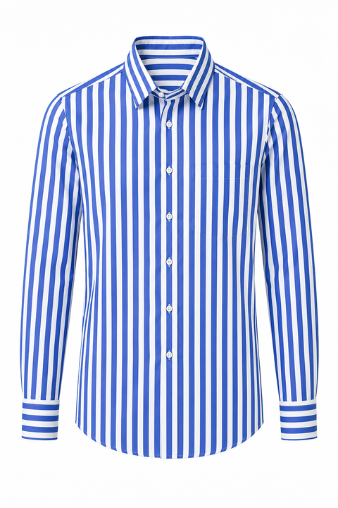 Premium Blue & White Vertical Stripe Cotton Shirt