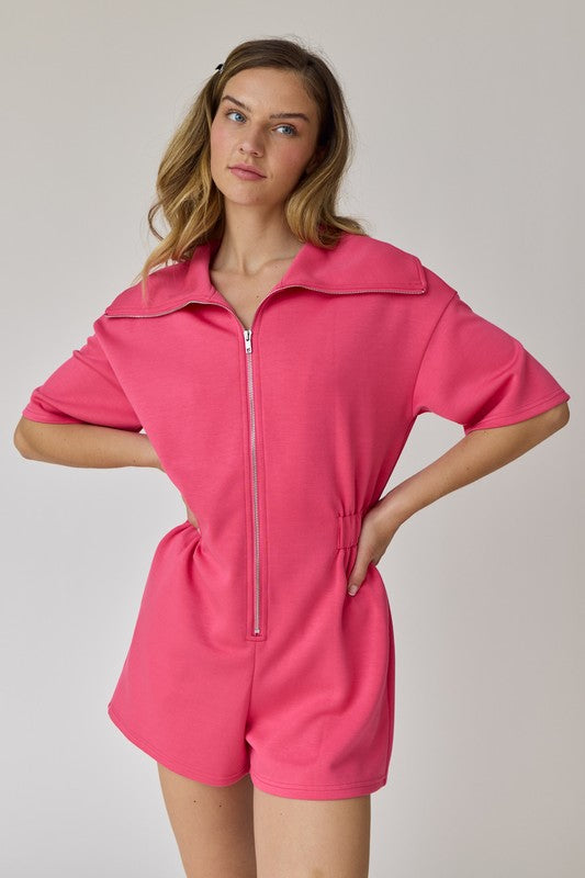 Genesis Front Zip-Up Romper Hot Pink-Romper-Papermoon-S-Urbanheer