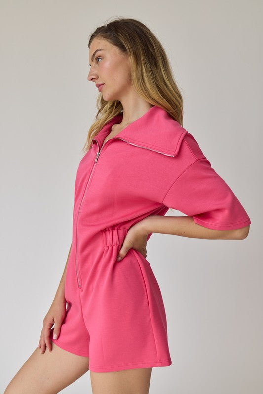Genesis Front Zip-Up Romper Hot Pink-Romper-Papermoon-S-Urbanheer