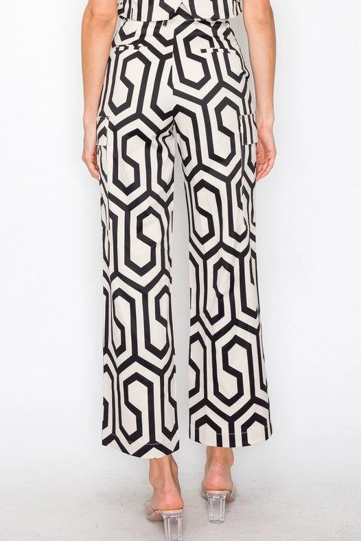 Geo Chic Pocketed Belted Pants-Pants-One n' More Inc.-S-TAUPE/BLACK-Urbanheer