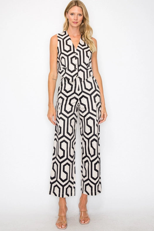 Geo Chic Pocketed Belted Pants-Pants-One n' More Inc.-S-TAUPE/BLACK-Urbanheer