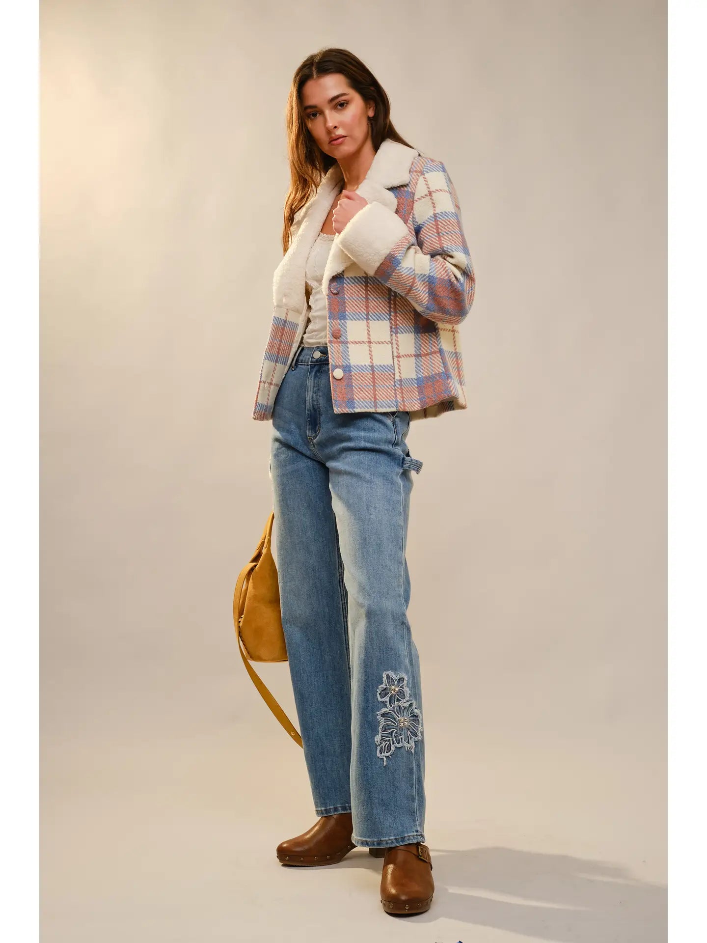 Geometric Print Fur Collar Jacket