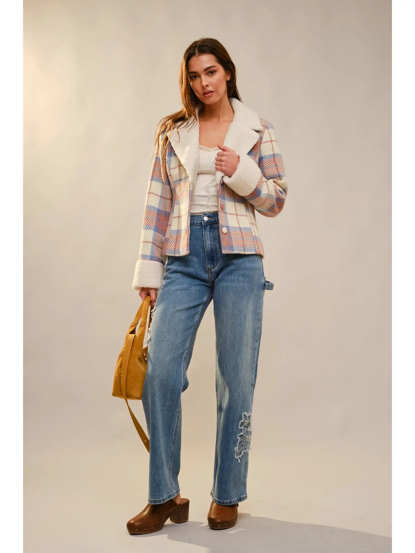 Geometric Print Fur Collar Jacket