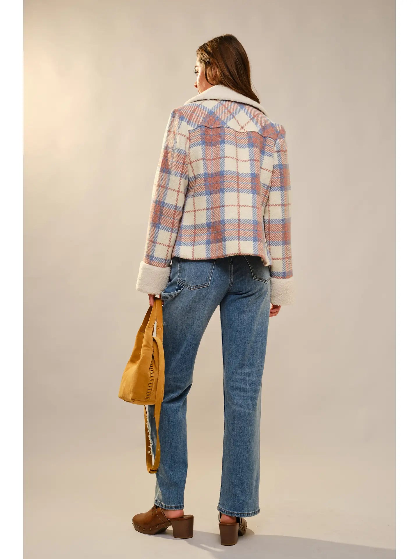 Geometric Print Fur Collar Jacket