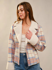 Geometric Print Fur Collar Jacket