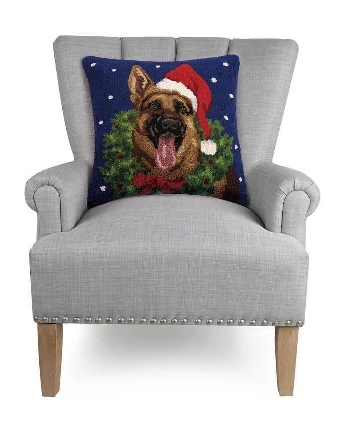 German Shepherd with Wreath Hook Pillow-Pillow-Peking Handicraft-18 x 18 x 1.8 in (45.7 x 45.7 x 4.6 cm)-Urbanheer