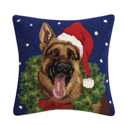 German Shepherd with Wreath Hook Pillow-Pillow-Peking Handicraft-18 x 18 x 1.8 in (45.7 x 45.7 x 4.6 cm)-Urbanheer