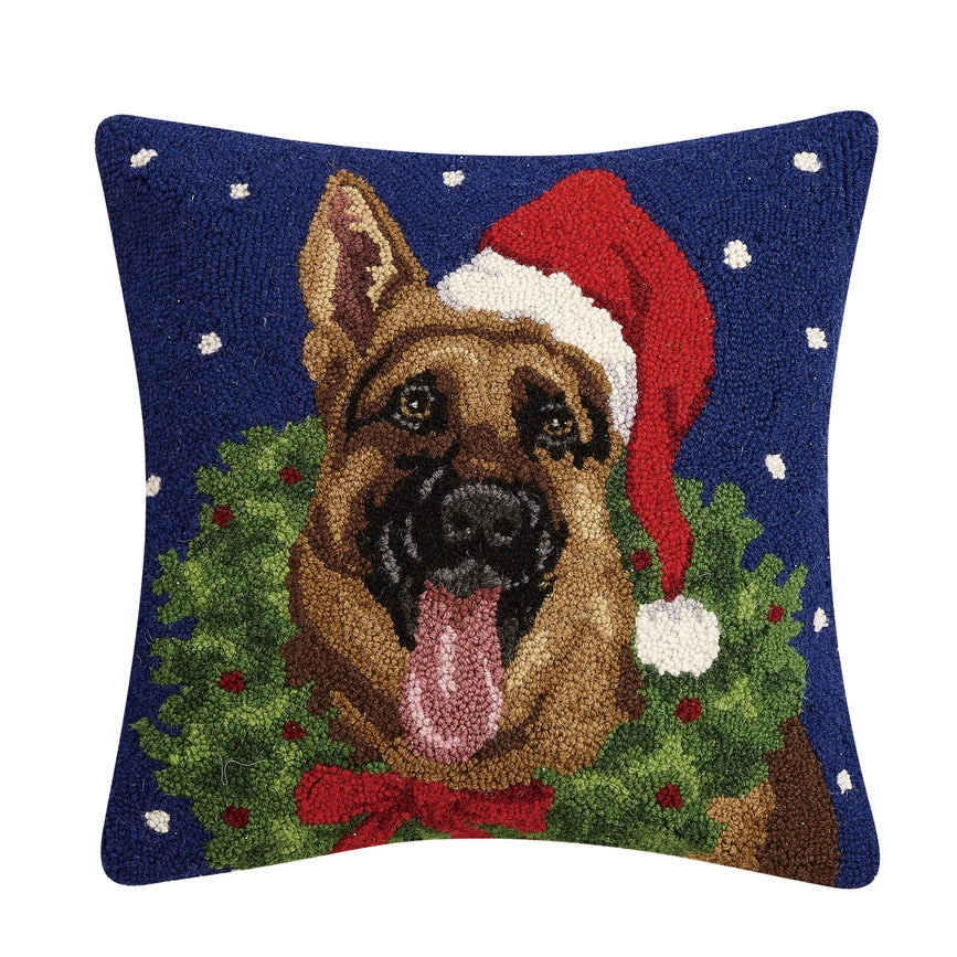 German Shepherd with Wreath Hook Pillow-Pillow-Peking Handicraft-18 x 18 x 1.8 in (45.7 x 45.7 x 4.6 cm)-Urbanheer