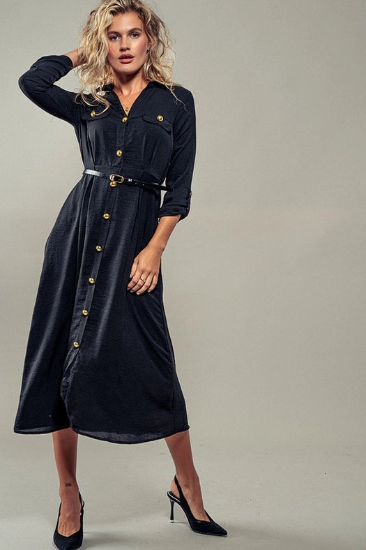 Gilded Twilight Shirt Dress BLACK-Dress-Urban Daizy-S-BLACK-Urbanheer