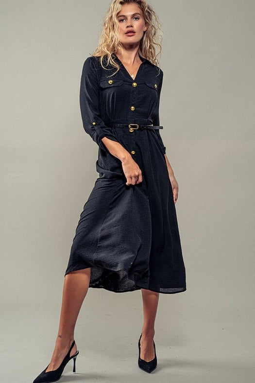 Gilded Twilight Shirt Dress BLACK-Dress-Urban Daizy-S-BLACK-Urbanheer