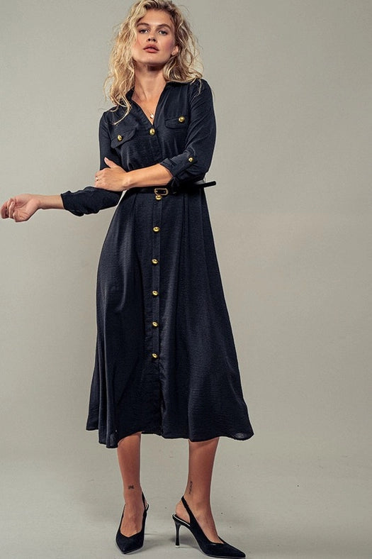 Gilded Twilight Shirt Dress BLACK-Dress-Urban Daizy-S-BLACK-Urbanheer