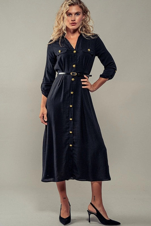 Gilded Twilight Shirt Dress BLACK-Dress-Urban Daizy-S-BLACK-Urbanheer