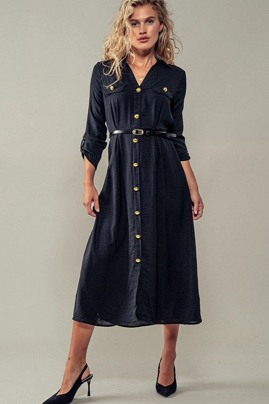 Gilded Twilight Shirt Dress BLACK-Dress-Urban Daizy-S-BLACK-Urbanheer