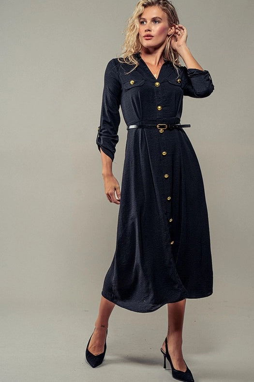 Gilded Twilight Shirt Dress BLACK-Dress-Urban Daizy-S-BLACK-Urbanheer