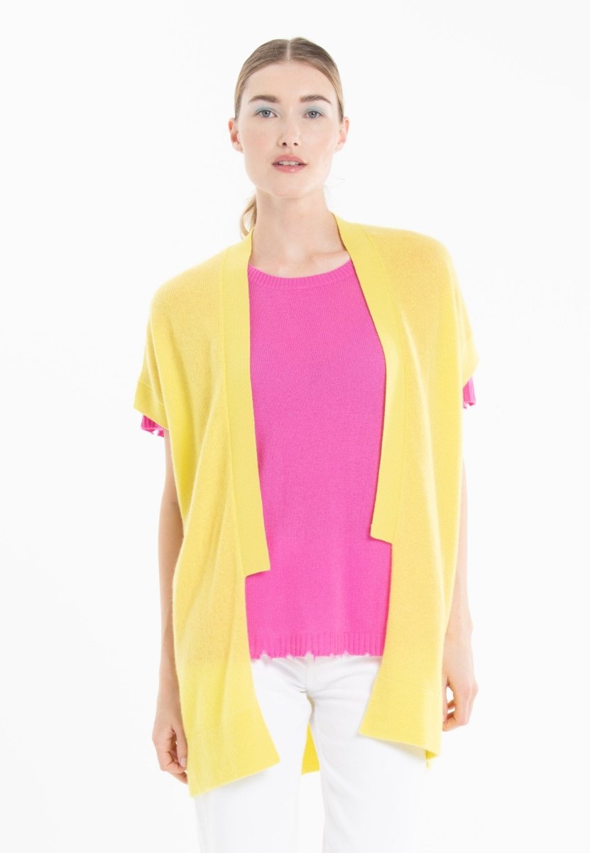 Gilet à manches courtes en cachemire jaune fluo femme - RIA 4-kimono femme-Studio Cashmere8-S-M-SC8-01087-jaune fluo-Urbanheer