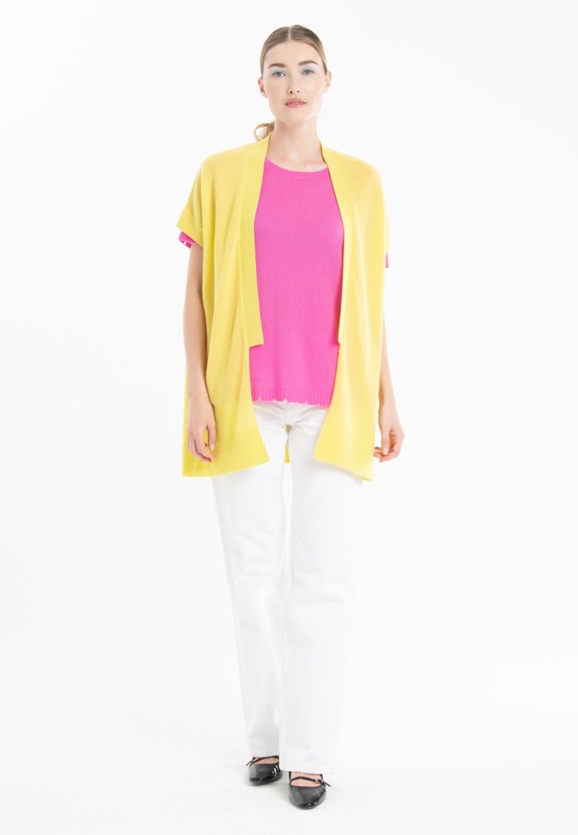 Gilet à manches courtes en cachemire jaune fluo femme - RIA 4-kimono femme-Studio Cashmere8-S-M-SC8-01087-jaune fluo-Urbanheer