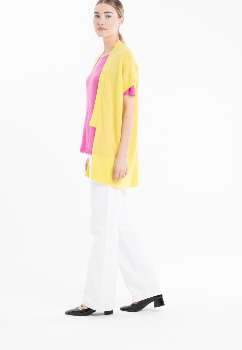 Gilet à manches courtes en cachemire jaune fluo femme - RIA 4-kimono femme-Studio Cashmere8-S-M-SC8-01087-jaune fluo-Urbanheer