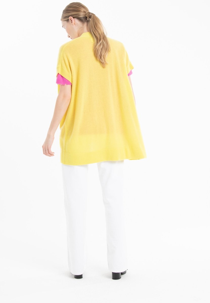 Gilet à manches courtes en cachemire jaune fluo femme - RIA 4-kimono femme-Studio Cashmere8-S-M-SC8-01087-jaune fluo-Urbanheer