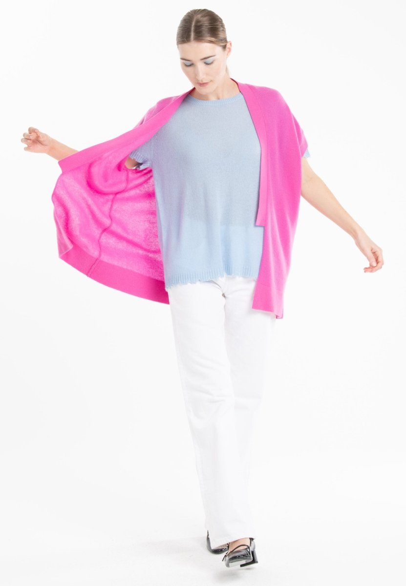 Gilet à manches courtes en cachemire rose barbie femme - RIA 4-kimono femme-Studio Cashmere8-S-M-SC8-01086-rose barbie-Urbanheer