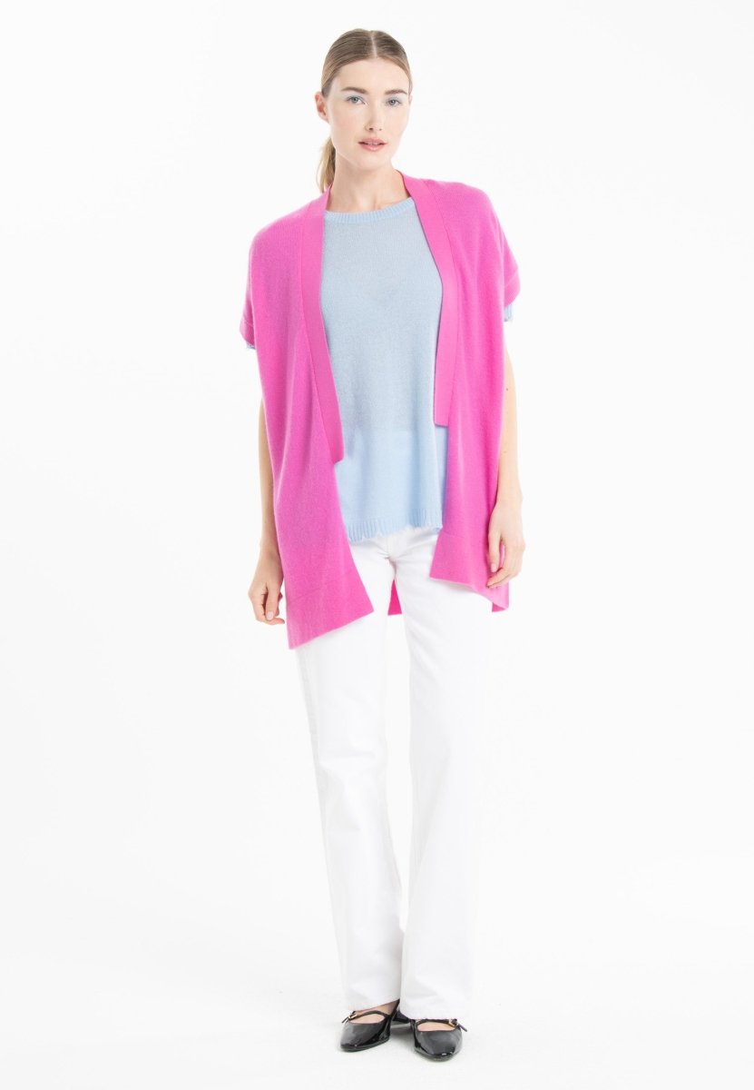 Gilet à manches courtes en cachemire rose barbie femme - RIA 4-kimono femme-Studio Cashmere8-S-M-SC8-01086-rose barbie-Urbanheer