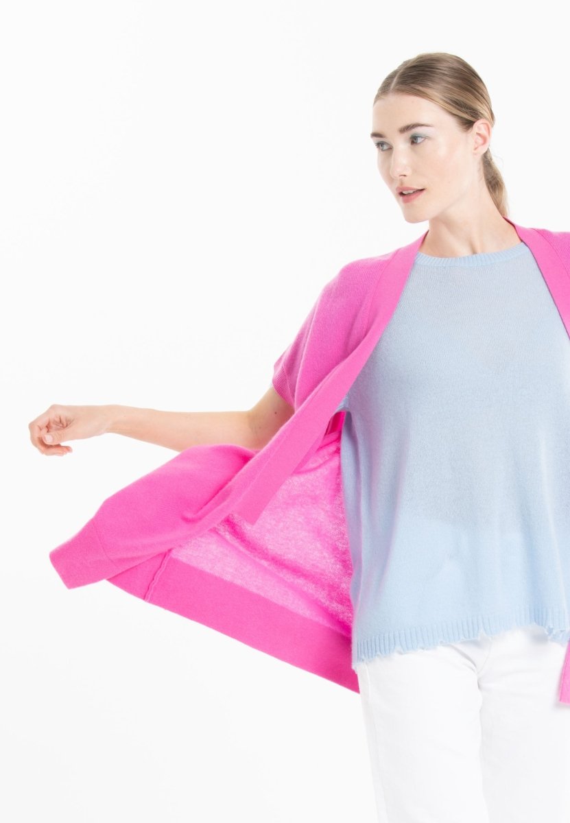 Gilet à manches courtes en cachemire rose barbie femme - RIA 4-kimono femme-Studio Cashmere8-S-M-SC8-01086-rose barbie-Urbanheer