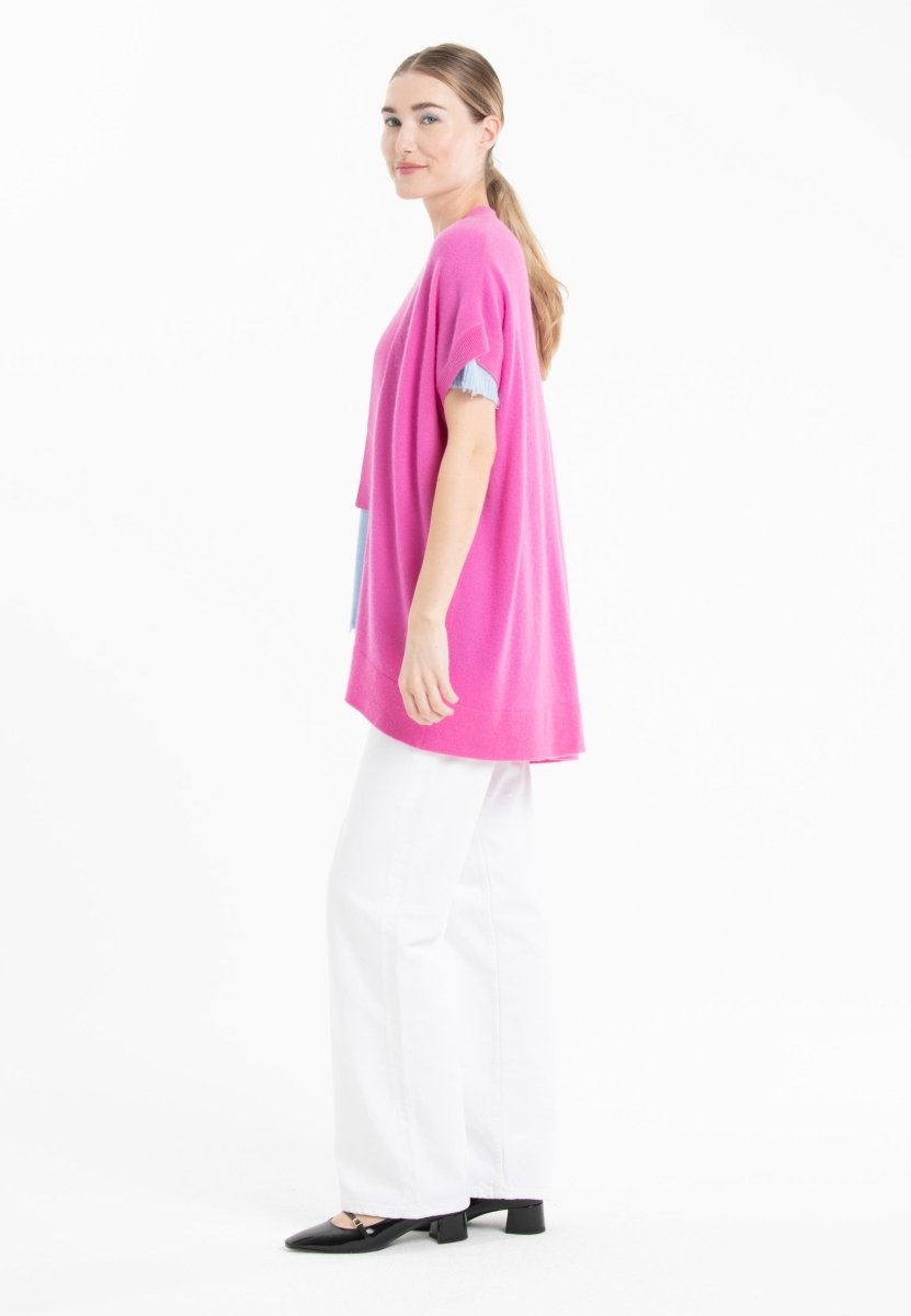 Gilet à manches courtes en cachemire rose barbie femme - RIA 4-kimono femme-Studio Cashmere8-S-M-SC8-01086-rose barbie-Urbanheer