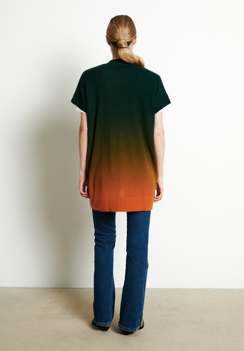 Gilet à manches courtes femme en cachemire déjaugé tye & dye orange & bleu - AVA 11A-3