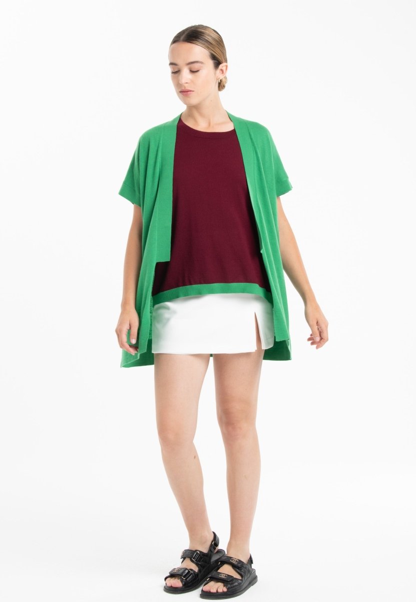 Gilet à manches courtes ultrafin cachemire et laine vert femme - KELLY 5-kimono femme-Studio Cashmere8-S-M-SC8-01143-vert-Urbanheer