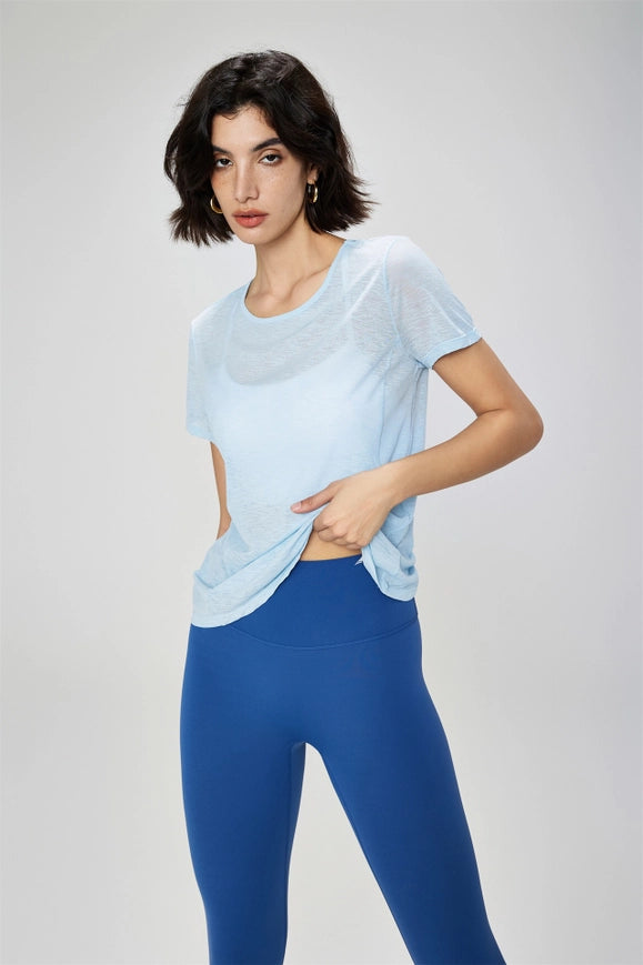 Gillian Open Back Cover Up Active T-Shirt Cirrus Blue-T-Shirt-91thelabel-S-Urbanheer
