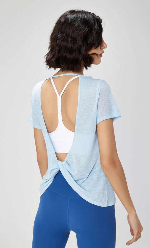 Gillian Open Back Cover Up Active T-Shirt Cirrus Blue-T-Shirt-91thelabel-S-Urbanheer