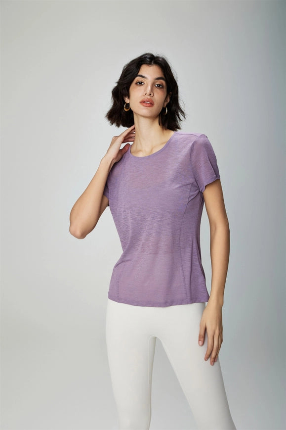 Gillian Open Back Cover Up Active T-Shirt Lavender Mist-T-Shirt-91thelabel-S-Urbanheer
