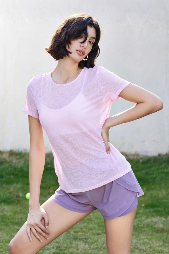 Gillian Open Back Cover Up Active T-Shirt Pale Rose-T-Shirt-91thelabel-S-Urbanheer