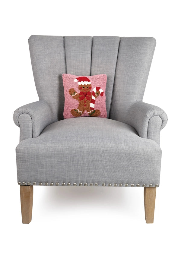 Gingerbread Man with Candycane Hook Pillow-Pillow-Peking Handicraft-10 x 10 x 1.6 in (25.4 x 25.4 x 4.1 cm)-Urbanheer