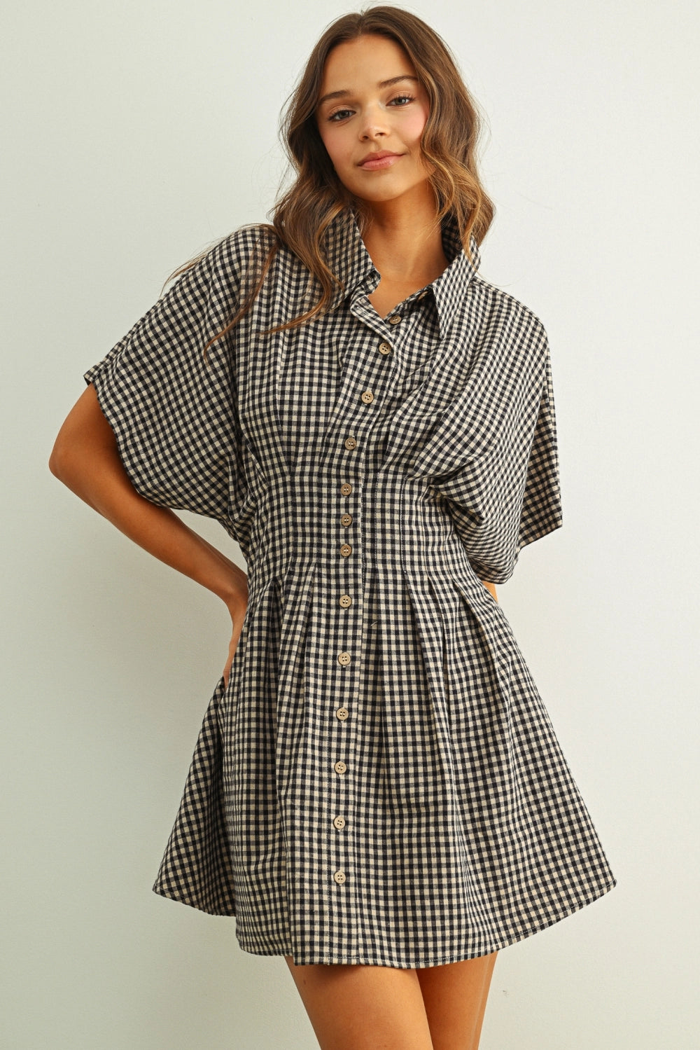Gingham Patterned Shirt Dress