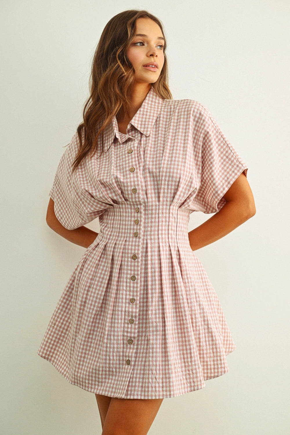 Gingham Patterned Shirt Dress