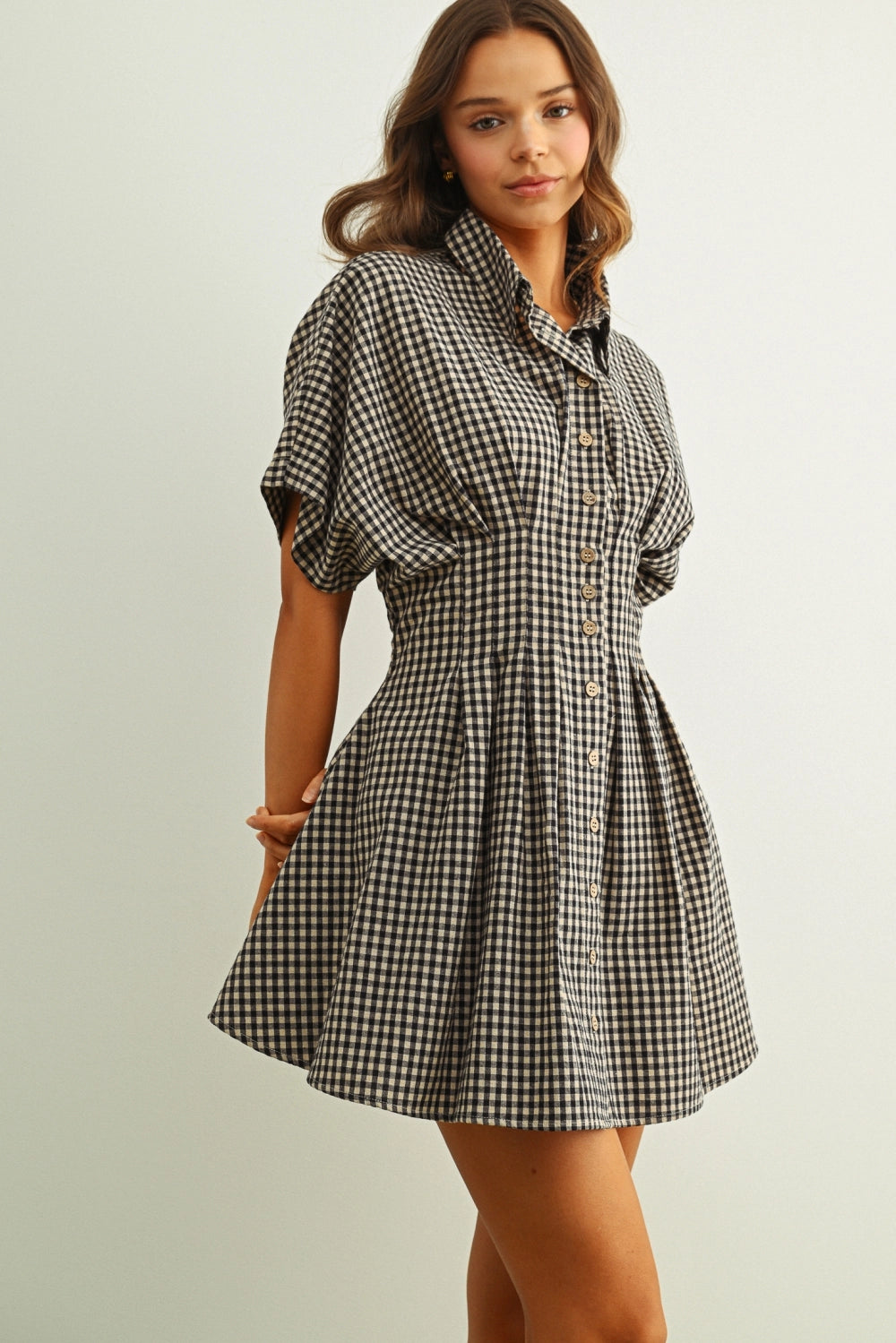 Gingham Patterned Shirt Dress