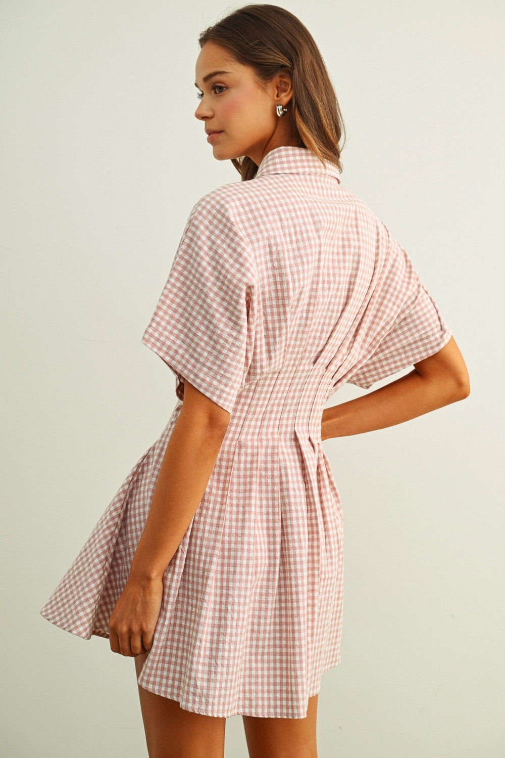 Gingham Patterned Shirt Dress