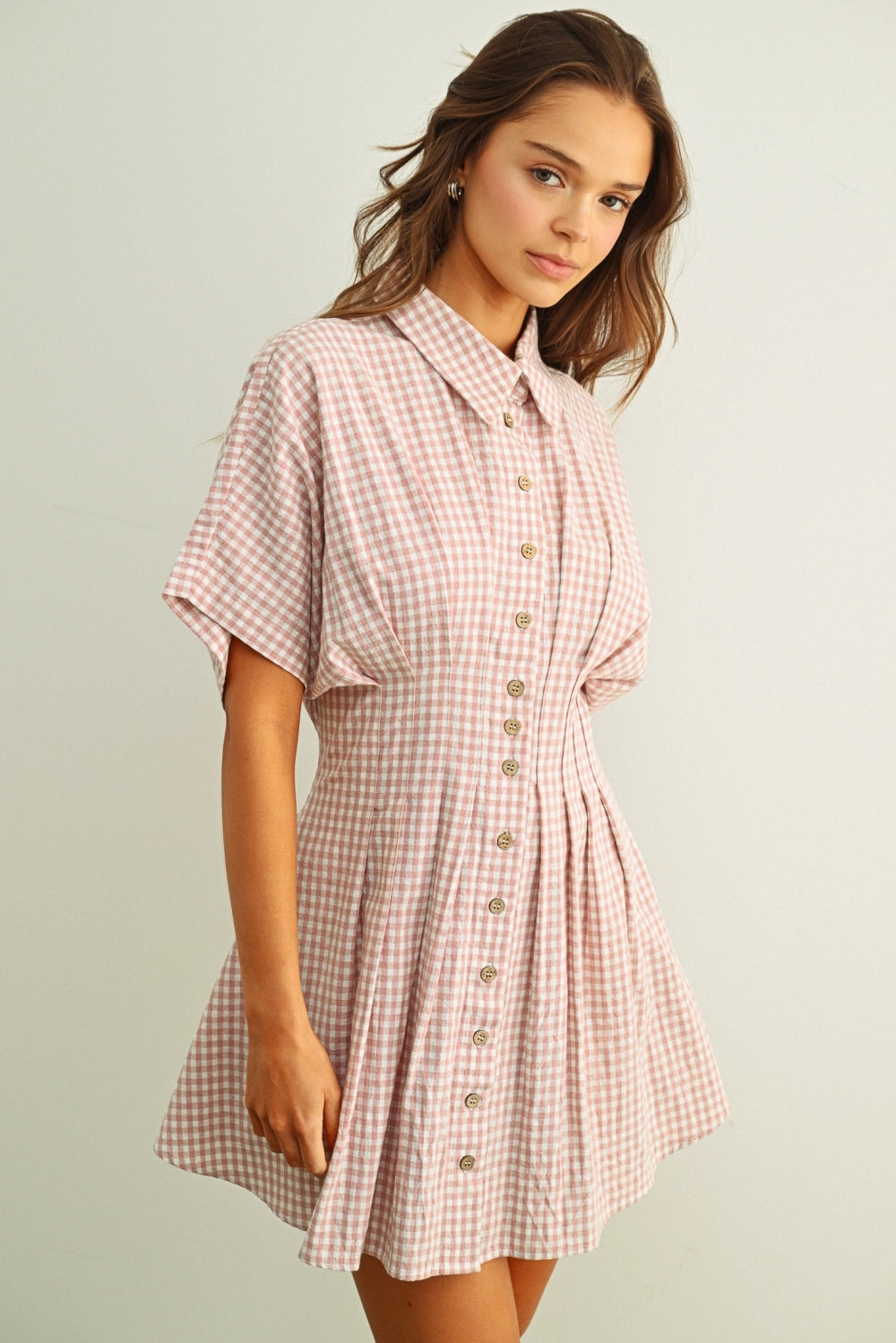 Gingham Patterned Shirt Dress